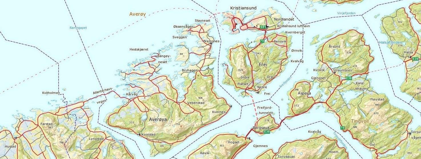 Kart over Averøy med omland. - Klikk for stort bilde